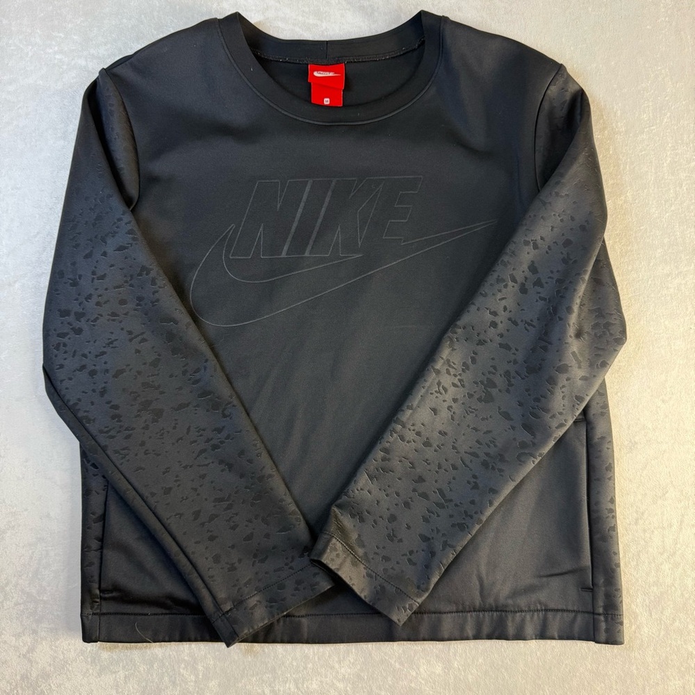 Nike Kids Black Long Sleeve Tee with Patterned Sleeves